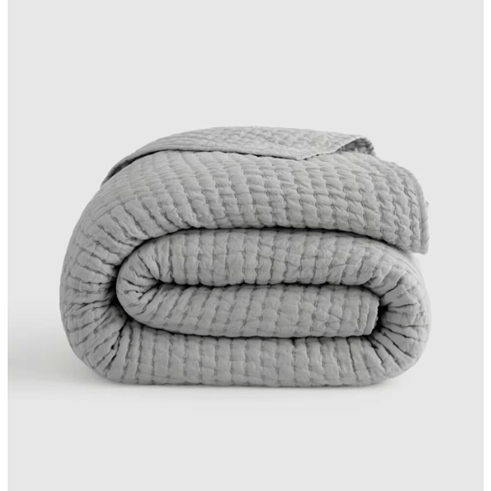 New! Quince European Linen Cotton Hand Stitchted Classic King Quilt Mist